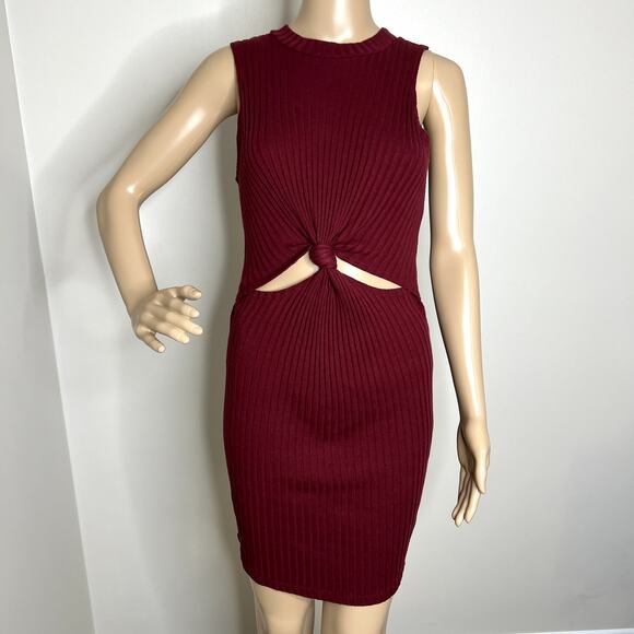 LA Hearts Maroon Bodycon Knot Midi Dress - Picture 1 of 8
